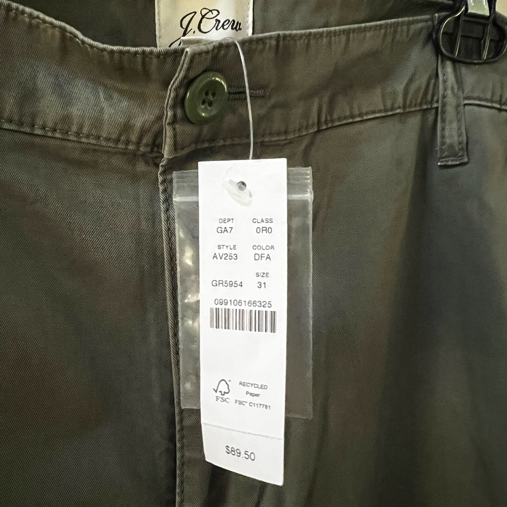 BNWT J.Crew Forest Green Chino Pant Sz 31